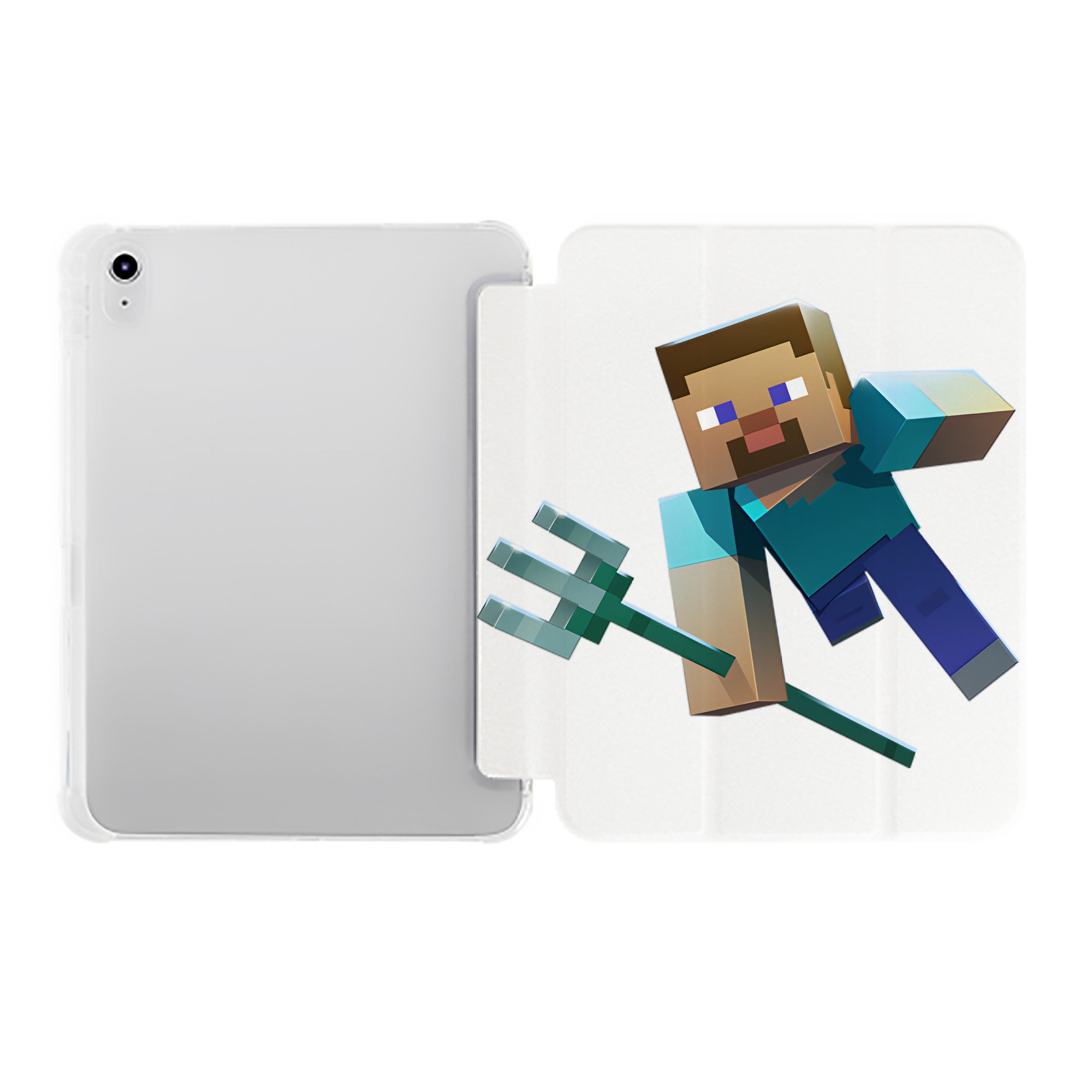 （画像用） マインクラフト ブロックの世界 Minecraft MC Block world IPad ケース ペン収納付き 三つ折りスタンド PUレザー×シリコン 対応機種9.5/10.5/10.9インチ